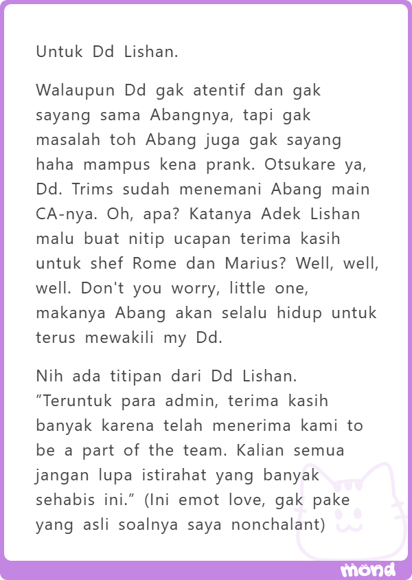 LeGerantMarius's tweet photo. ada dari abang untuk DD LISHAN dan DD LISHAN untuk cep dan menejer, terimakasih yaa lishaann!! terimakasih sudah mau menjadi server di sini.

lalu ada EFRAIM dengan foto ikoniknya

RAPHAEL dengan IC nya

lalu ada EZEKIEL makasih udah FTV https://t.co/fZtte2kQ8L
