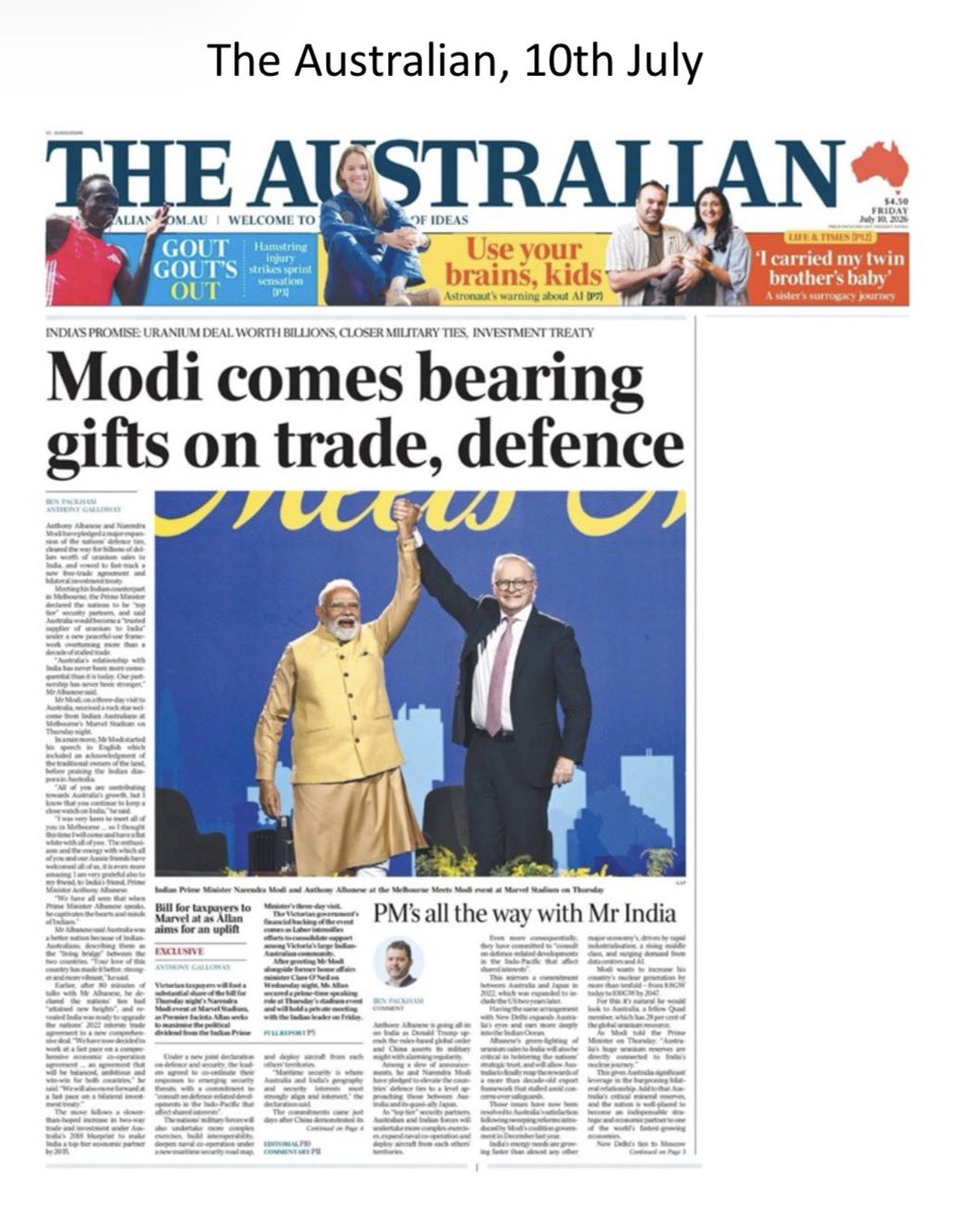KanchanGupta's tweet photo. This is how the Australian papers covered the official visit of Prime Minister @narendramodi https://t.co/wuGSk6Xvsy