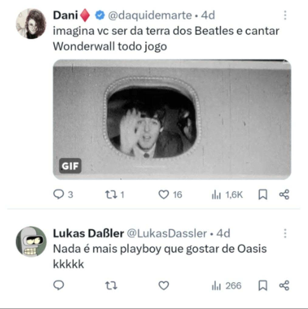 madfernoel's tweet photo. Incrível como tem gente engessada em 2001! A questão dos ingleses com o Oasis é identificação! A banda veio da classe trabalhadora e manteve o estilo a carreira toda.

Se for por excelência musical, em um país de C. Buarque, Elis, Rita, Zé Ramalho e outros, e escolhem Evidências? https://t.co/3vRLP5MePC
