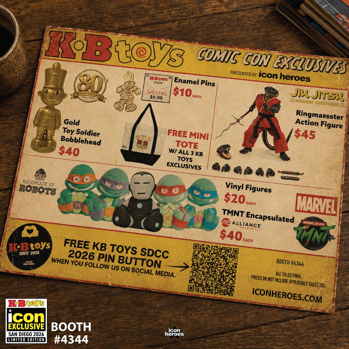 iconheroes's tweet photo. Exclusives you'll find at Booth 4344 during SDCC.

Ringmassster $45
HMBR $20
Gold Bobblehead $40
Gold Pin $10
3 For $10 Pin $10
PLUS a FREE KB Toys pin when you follow us at the booth.
#SDCC #KBTOYS #JJCC https://t.co/st0V7b7eOS