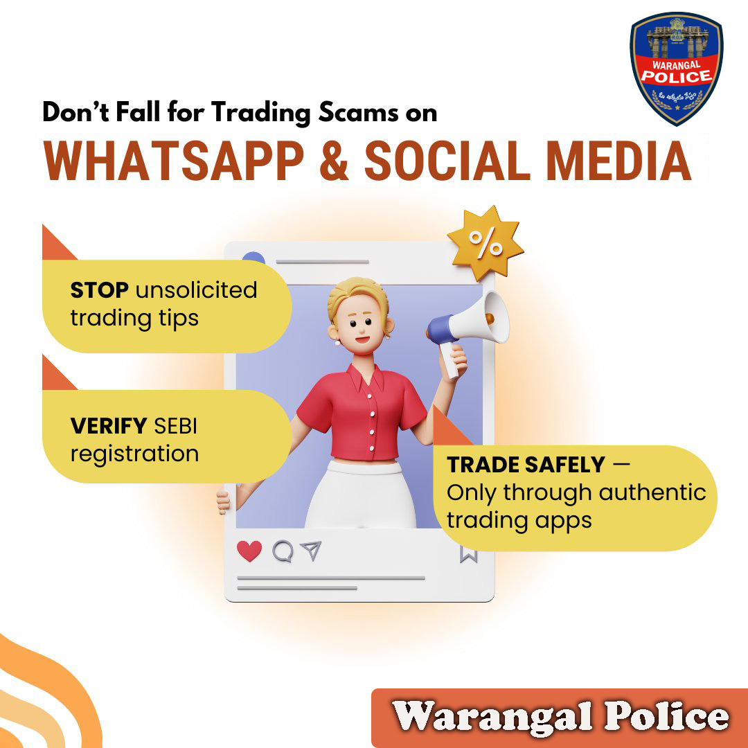 warangalpolice's tweet photo. Never Fall for Trading Scams on Social Media https://t.co/JUtlg33LmA