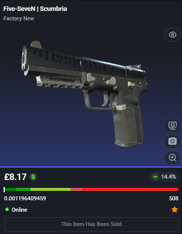 adsyyycs2's tweet photo. 🚨SKIN FLIP OF THE DAY!🚨
0.001 Five-SeveN | Scumbria
✅FLIPPED✅
➡️Bought for: £5.47
➡️Sold for: £8.16
After fees, that's a total profit of £2.53 (46.19%)🤑💵
#csfloat #cs2 #csgo #counterstrike #skins #trading #flipped #profit #roadto5k https://t.co/7S46NkCjF6
