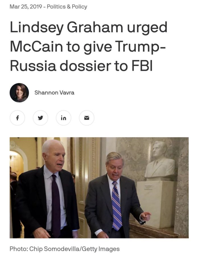 BarbaricBarbery's tweet photo. #RememberWhen Lindsey Graham toldΒ CNNΒ that when Sen. John McCain was presented with the controversial Steele dossier alleging a Trump-Russia campaign conspiracy in December 2016, Graham urged him to hand it off to the FBI. https://t.co/HF6T6QENsu