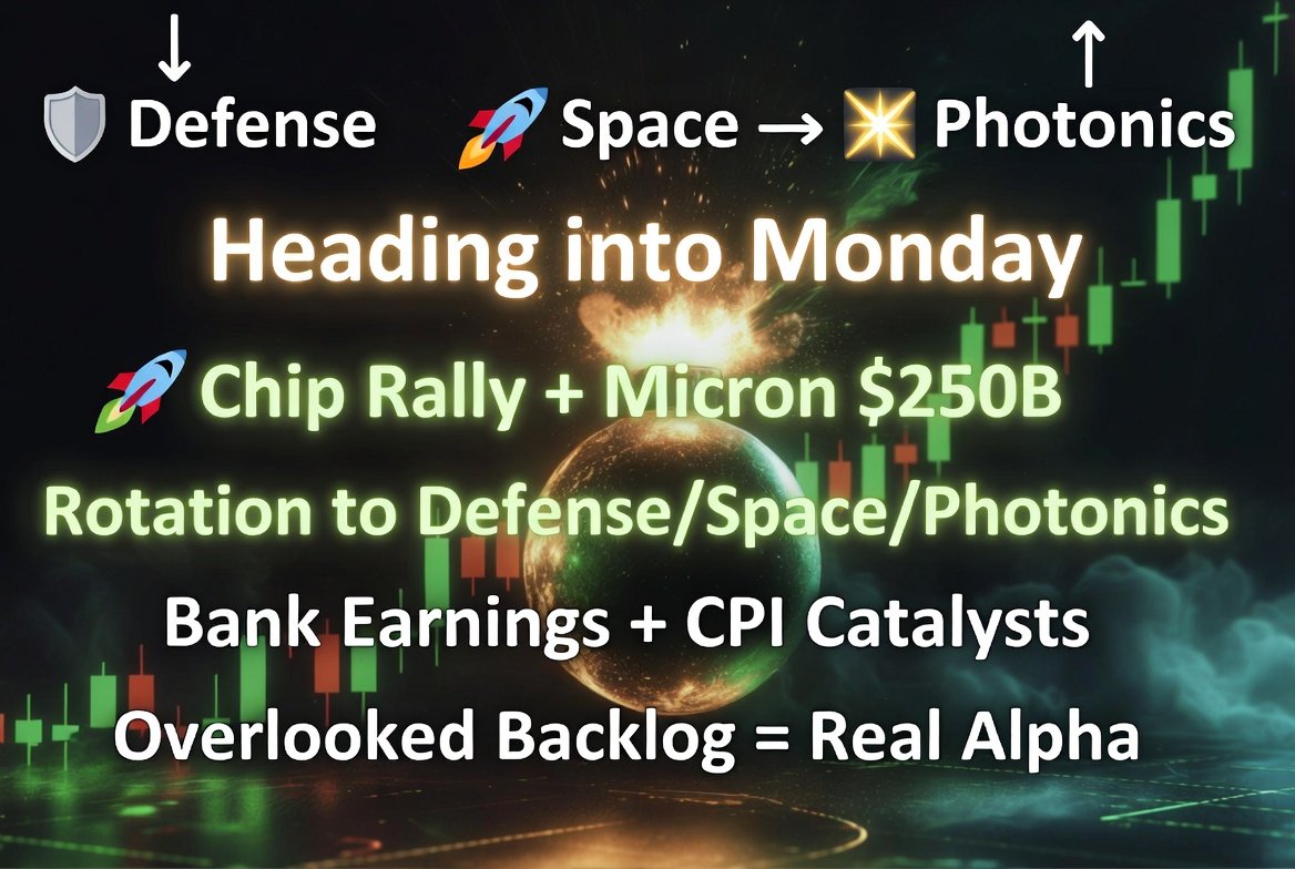 USReversalKing's tweet photo. Heading into Monday, the tape is showing resilience after the recent chip rally and Micron's massive $250B+ U.S. investment announcement. Nasdaq closed strong, rotation into defense/space/photonics continuing as geopolitics keeps the spend flowing. https://t.co/jQtzaoaJeG
