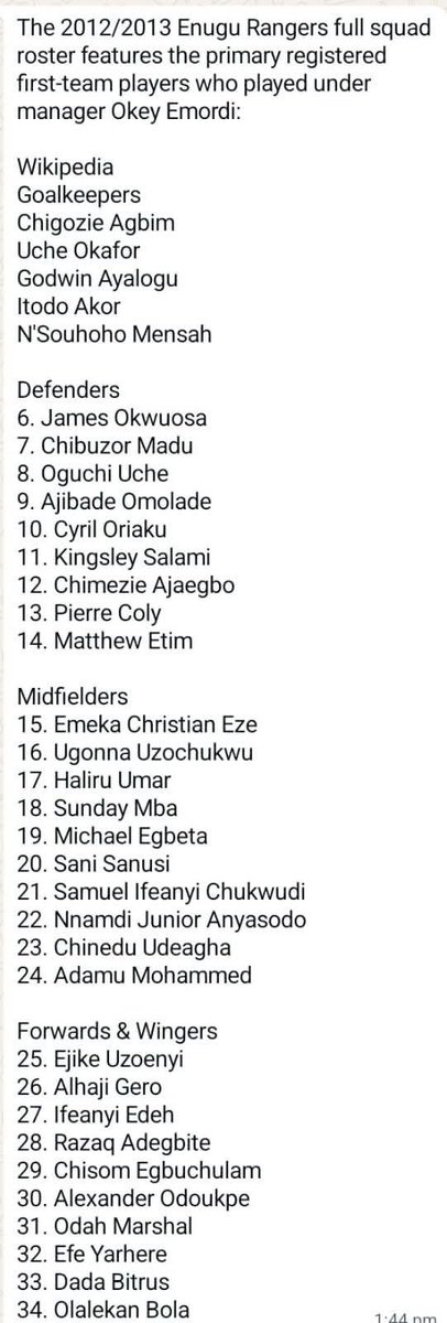 IfeomaIgbotic's tweet photo. Moses Simon said he wasn’t chosen by Enugu Rangers when he tried out because he wasn’t Igbo, which is not true.

He wasn’t chosen because he was not good enough. Has he seen himself on that pitch?

If I was a football manager, he would not be anywhere near the Super Eagles team or international football. He would still be in his village playing for his community league.

Igbo people reward hard work. They don’t do favoritism. If you earn it, you will get it. If you are good, you are good.

During the time Moses Simon tried out Enugu Rangers, Mundu Usman a non-Igbo was the assistant coach. There was even a Ghanaian and a Senegalese in the team.

There were so many people from other ethnicities in the team.

Just check out the list below 👇🏽 and you will see. 

Even in the last football match Enugu Rangers played, check out the lineup in the third image below 👇🏽 and you will see that there is no tribalism.

I think there is a spirit that comes with podcasts. Whenever people sit down on a podcast, they just start capping.

Bringing up tribalism to tarnish the image of Enugu Rangers and Ndi Igbo is misleading.
