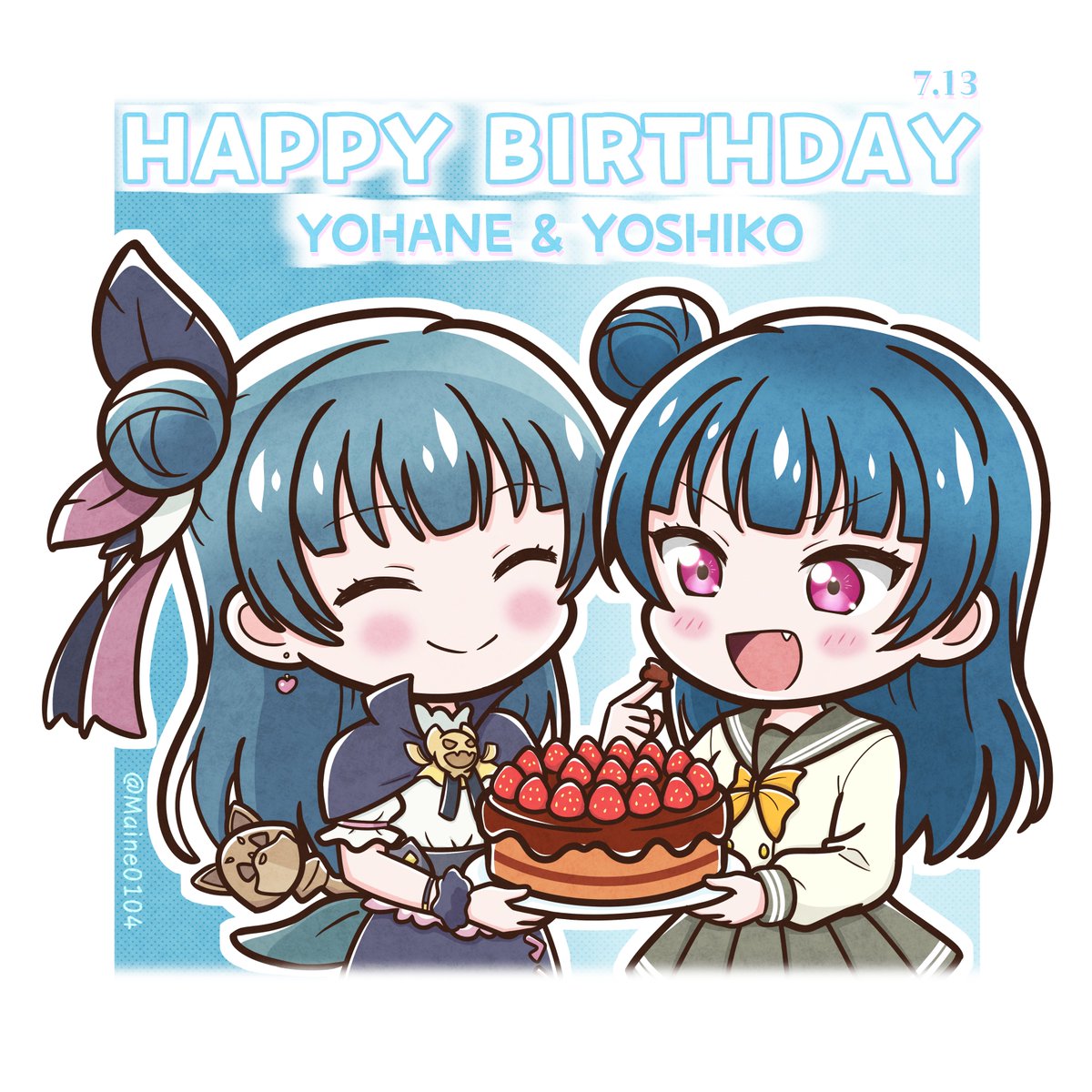 Maine0104's tweet photo. HAPPY BIRTHDAY、YOHANE AND YOSHIKO ！！😈🎂

#ヨハネ #yohane #津島善子 #津島善子誕生祭2026 #津島善子生誕祭2026 #ヨハネ生誕祭 #Aqours #幻日のヨハネ #lovelive #fanart https://t.co/KhbNKe0hbh