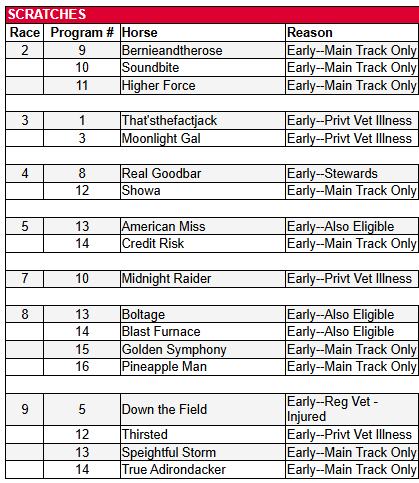 juancarlosrm_1's tweet photo. 📋 Ejemplares retirados para la jornada de hoy, domingo 12 de julio, en el Hipódromo de Saratoga.

Cortesía: @TheNYRA 

#Saratoga #HorseRacing #Hipismo #NYRA #Retirados https://t.co/hnb5IYJfxs