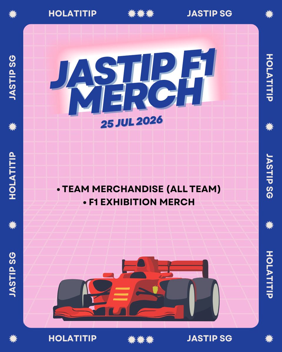 holatitip's tweet photo. 🏁 OPEN JASTIP F1 Merchandise
🗓️ 25 Jul 2026
📍Singapore

Item :
• All team merchandise (
• F1 Exhibition Singapore merchandise

untuk order bisa via DM yaa. detail akan dishare di tanggal 25 Jul 2026 🫶🏻 https://t.co/16HTaZXYsl