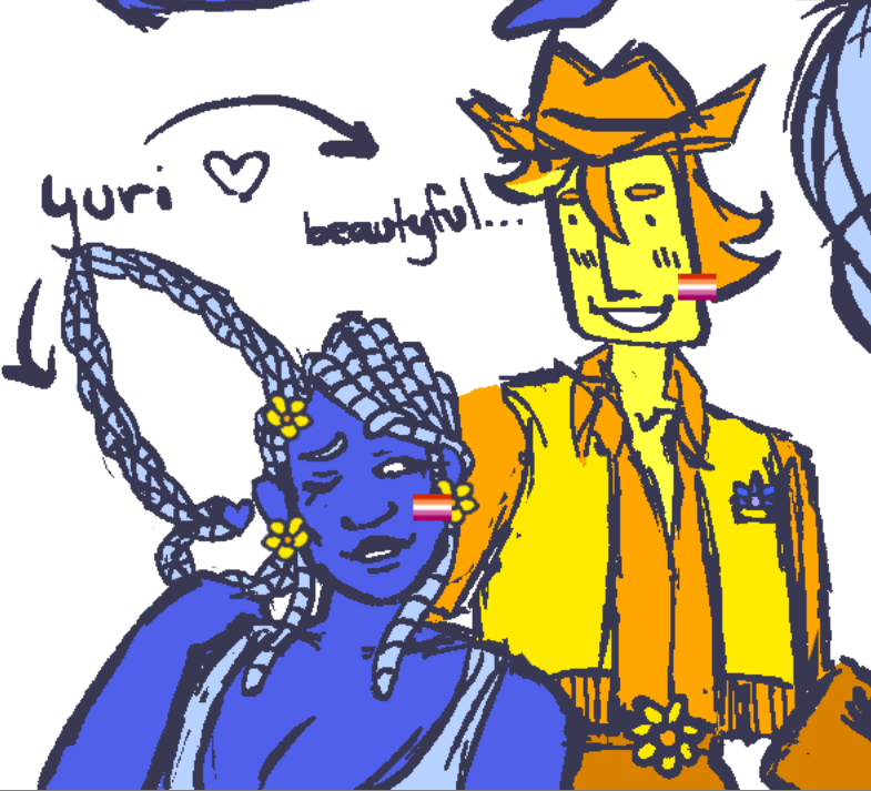 gyaru_mp4's tweet photo. i vehemently hated blue's hair here
it wasn't as textured as i wanted and it was super boring so i fixed it (+lesbians)

#blellow #deltarune #chapter5 https://t.co/TkpX7x8Zqg