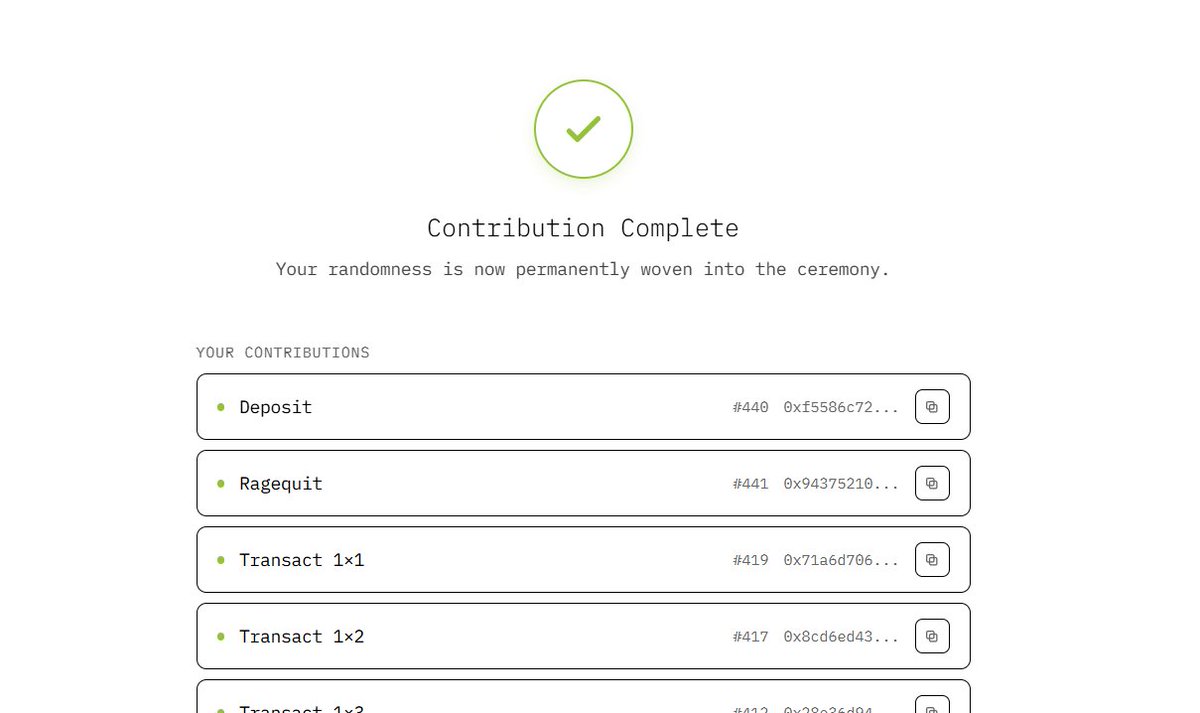 mitchelshhs's tweet photo. I just contributed to the Privacy Pools V2 Trusted Setup Ceremony 🔒
It's effortless and helps secure the future of privacy on Ethereum!
Participate at: https://t.co/PqVgBIo3yy https://t.co/baLABFTvNq