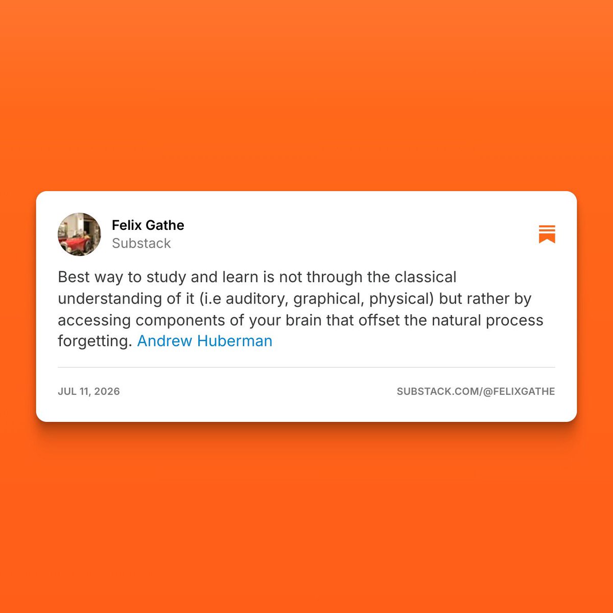 Felixgathe's tweet photo. Best way to study and learn is not through the classical understanding of it (i.e auditory, graphical, physical) but rather by accessing components of your brain that offset the natural process forgetting. @hubermanlab https://t.co/oUpCVFlLby