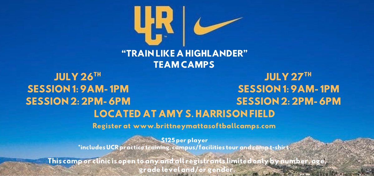 UCRSoftball's tweet photo. Register today at https://t.co/2GLVymRTDJ

We look forward to seeing you at camp! 🐻💙🥎 https://t.co/4AtiO13yZn