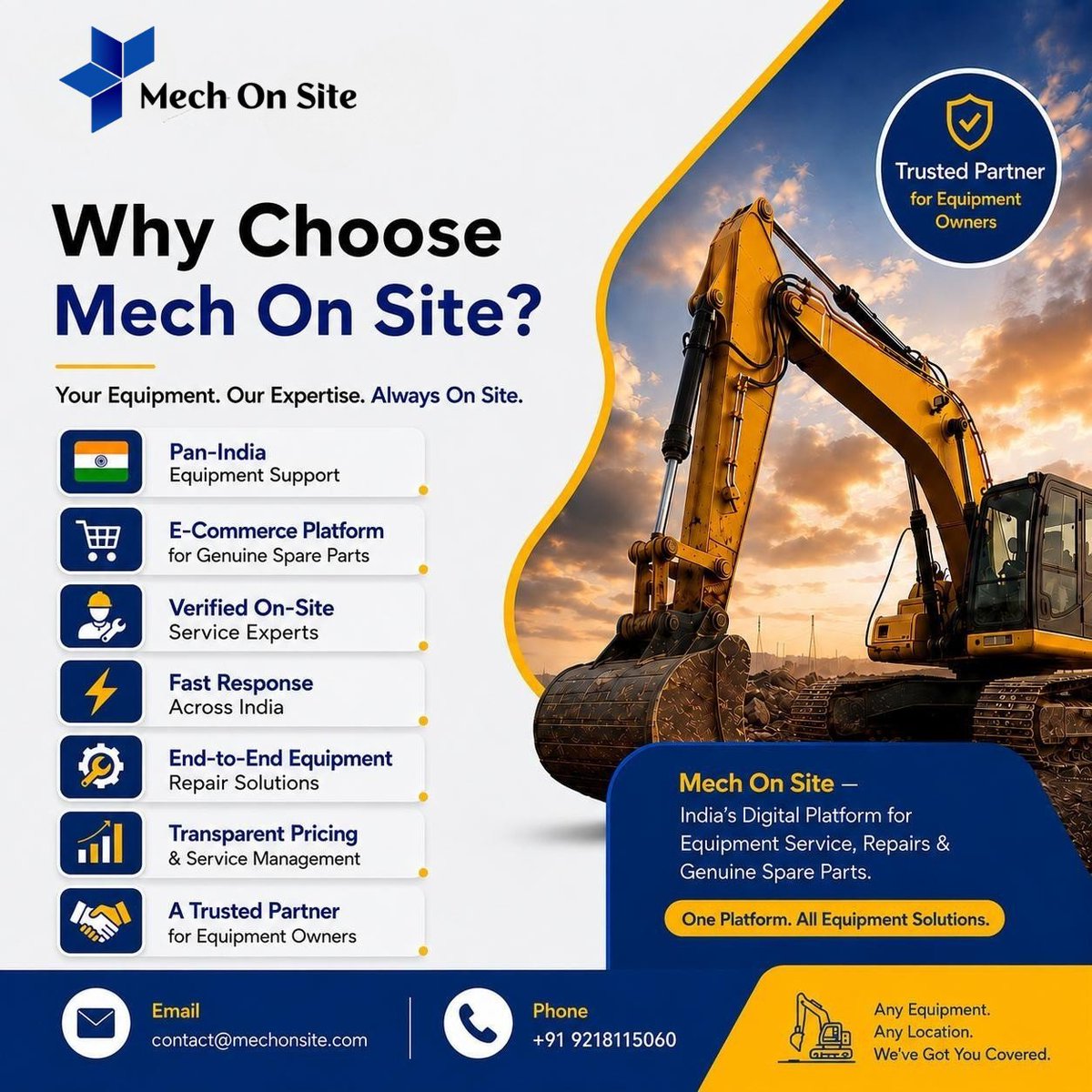 MechOnSite's tweet photo. Why Choose Mech On Site?

Expert heavy equipment repair, maintenance &amp; genuine spare parts, all in one place.

🌐 https://t.co/L4OJngDfJN
 Android: https://t.co/4E36O70nkZ
iOS: https://t.co/eHJdpEhCt4
#MechOnSite #HeavyEquipment #EquipmentRepair #ConstructionEquipment https://t.co/V8A29VIDcP