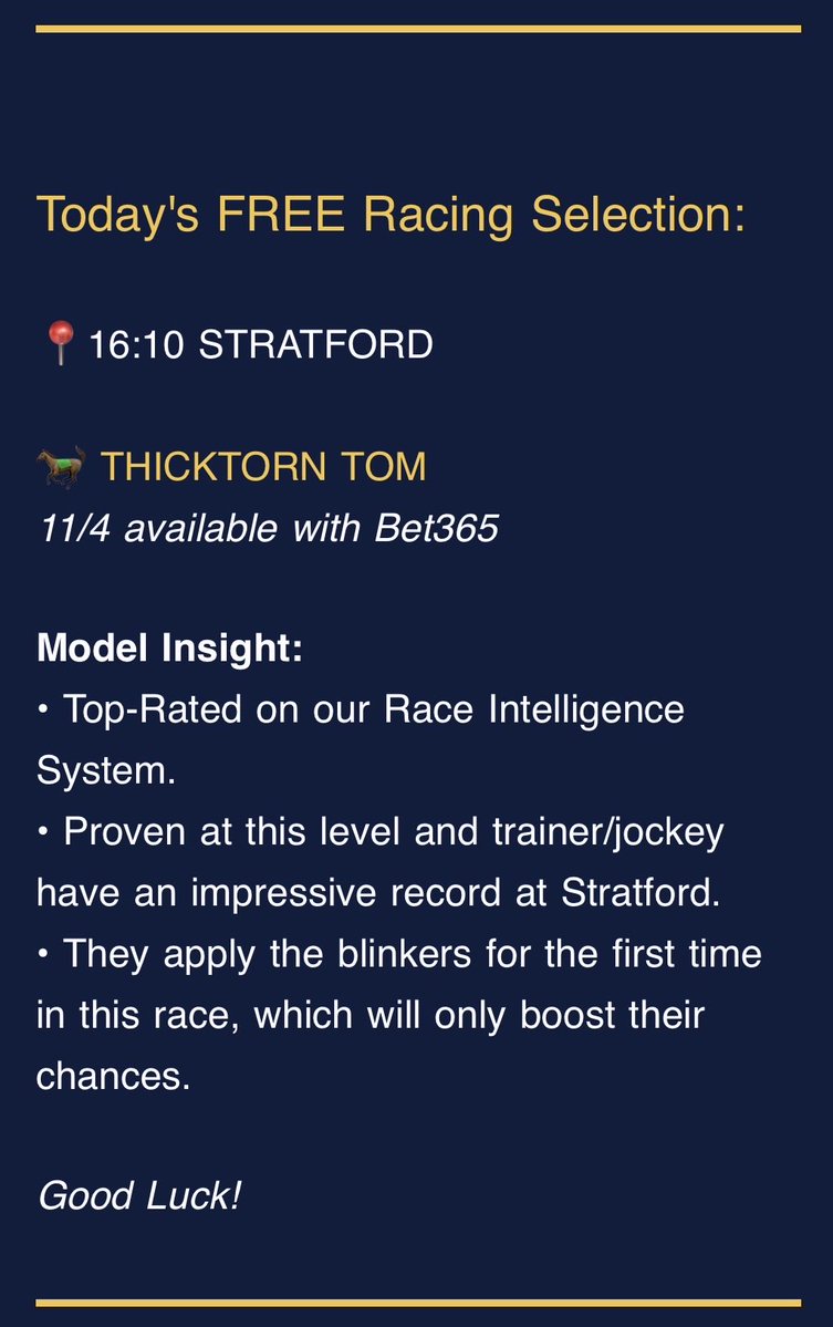 PrimeWinSports's tweet photo. 🏆 PRIMEWIN FREE TIP | WINNER

🥇 THICKTORN TOM gets the job done at 11/4, seeing off the odds-on favourite in style

Another winner sent directly to our FREE mailing list 📩

Stop missing out and sign up for FREE today 👉 https://t.co/HP5Ia9C82S https://t.co/xXFp7ykT7f