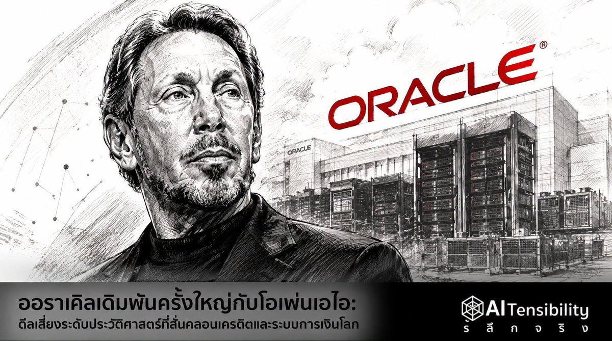 AITensibility's tweet photo. S&P ดาวน์เกรดออราเคิลหนึ่งระดับเหนือจั๊งค์บอนด์ เหตุดีลเสี่ยงเดิมพันรุ่งหรือร่วงกับโอเพ่นเอไอ แต่เหตุผลที่แท้จริงลึกซึ้งกว่านั้น

การที่ S&P Global Ratings ปรับลดอันดับความน่าเชื่อถือระยะยาวของออราเคิล (Oracle) จาก BBB ลงมาอยู่ที่ BBB- ซึ่งเป็นระดับสุดท้ายก่อนหลุดสู่สถานะ "จั๊งค์บอนด์" ถูกตีความในสื่อและโลกการเงินอย่างกว้างขวางว่าเป็นผลจากการที่บริษัทรับความเสี่ยงมากเกินไปจากการลงทุนด้านโครงสร้างพื้นฐานปัญญาประดิษฐ์ (AI Infrastructure) โดยเฉพาะความสัมพันธ์เชิงธุรกิจกับโอเพ่นเอไอ (OpenAI) ที่กลายเป็นลูกค้ารายสำคัญที่สุดของบริษัท อย่างไรก็ตาม หากพิจารณาจากรายงานของ S&P เอกสารของบริษัท ตลอดจนรายงานเชิงสืบสวนจาก Financial Times และ Wall Street Journal จะพบว่า ประเด็นนี้มิใช่เพียงเรื่อง "โอเพ่นเอไออาจไม่มีเงินจ่าย" ดังที่หลายคนสรุปอย่างง่าย หากแต่สะท้อนการเปลี่ยนผ่านเชิงยุทธศาสตร์ครั้งใหญ่ที่สุดของออราเคิลนับตั้งแต่ก่อตั้งบริษัท

ในสายตาของนักลงทุนทั่วไป ดีลระหว่าง Oracle กับ OpenAI อาจเป็นเพียงสัญญาลูกค้ารายใหญ่ แต่ในสายตาของนักวิเคราะห์เครดิต สิ่งที่เกิดขึ้นคือการที่บริษัทแห่งหนึ่งยอมปรับโครงสร้างงบดุลของตนเอง เพื่อเดิมพันกับลูกค้ารายเดียวในระดับที่แทบไม่เคยเกิดขึ้นมาก่อนในอุตสาหกรรมคลาวด์คอมพิวติง Oracle ลงนามสัญญาเช่าศูนย์ข้อมูลระยะยาวตั้งแต่ประมาณ 15-19 ปี พร้อมลงทุนด้านดาต้าเซ็นเตอร์ ระบบไฟฟ้า ระบบระบายความร้อน และคลัสเตอร์จีพียู (GPU Cluster) มูลค่าหลายแสนล้านดอลลาร์ ขณะที่รายได้จากลูกค้ากลับผูกอยู่กับสัญญาที่มีระยะเวลาสั้นกว่ามาก ความแตกต่างระหว่างภาระผูกพันระยะยาวกับรายรับระยะกลางเช่นนี้ คือสิ่งที่สถาบันจัดอันดับเครดิตกังวลมากที่สุด เพราะหากลูกค้าหลักไม่สามารถดำเนินธุรกิจได้ตามแผน Oracle จะยังคงมีภาระต้องรับผิดชอบโครงสร้างพื้นฐานเหล่านั้นต่อไป

อย่างไรก็ตาม หากมองเพียงประเด็นความเสี่ยงด้านเครดิต จะทำให้มองไม่เห็นเหตุผลที่แท้จริงว่าทำไม Oracle จึงยอมรับความเสี่ยงในระดับนี้ คำตอบสำคัญคือ Oracle ไม่ได้มอง OpenAI เป็นเพียง "ลูกค้า" แต่เป็น "Anchor Tenant" หรือผู้เช่าหลักที่จะทำให้บริษัทสามารถเร่งการเปลี่ยนผ่านจากผู้เล่นคลาวด์ลำดับรอง ไปสู่การเป็นหนึ่งในผู้ให้บริการโครงสร้างพื้นฐาน AI ระดับโลกได้ภายในเวลาไม่กี่ปี

นับตั้งแต่ AWS, Microsoft Azure และ Google Cloud ครองตลาดคลาวด์ Oracle พยายามไล่ตามคู่แข่งมาโดยตลอด แต่ไม่สามารถลดช่องว่างได้ด้วยแนวทางปกติ หากยังแข่งขันแบบเดิม Oracle คงต้องใช้เวลาอีกนานกว่าจะมีฐานลูกค้าและขนาดธุรกิจเทียบเท่าผู้นำตลาด OpenAI จึงกลายเป็นโอกาสที่หาได้ยาก เพราะแทบไม่มีองค์กรใดในโลกที่ต้องการกำลังประมวลผล AI ในระดับกิกะวัตต์ (Gigawatt Scale) การได้ลูกค้ารายนี้ไม่เพียงสร้างรายได้ แต่ยังเป็นหลักฐานเชิงวิศวกรรม (Proof of Capability) ว่า Oracle สามารถบริหารศูนย์ข้อมูล AI ขนาดใหญ่ที่สุดแห่งหนึ่งของโลกได้ ซึ่งอาจดึงดูดลูกค้ารายอื่นในอนาคต ไม่ว่าจะเป็นบริษัทเทคโนโลยี รัฐบาล หรือผู้พัฒนาโมเดล AI รายใหม่

ที่น่าสนใจยิ่งกว่านั้นคือ จุดเริ่มต้นของความร่วมมือนี้มิได้เกิดจากการที่ OpenAI ต้องการย้ายออกจาก Microsoft หากแต่เกิดจากข้อจำกัดของ Microsoft เอง ในช่วงแรก OpenAI ใช้ Azure เป็นผู้ให้บริการหลัก แต่เมื่อความต้องการกำลังประมวลผลเพิ่มขึ้นอย่างรวดเร็ว Microsoft ไม่สามารถจัดสรรทรัพยากรได้เพียงพอ อีกทั้งยังต้องแบ่งทรัพยากรให้กับ Copilot บริการ Azure AI และโครงการ AI ภายในของตนเอง จึงเปิดทางให้ Oracle Cloud Infrastructure (OCI) เข้ามาเสริมกำลังการประมวลผลในปี 2024 ก่อนที่บทบาทของ Oracle จะขยายตัวอย่างต่อเนื่องผ่านโครงการ Stargate ในเวลาต่อมา

หากพิจารณาจากรายงานเชิงสืบสวนของ Financial Times จะพบว่า ข้อตกลงขนาดมหาศาลระหว่าง OpenAI กับ Oracle มิได้เกิดจากการวางแผนระยะยาวที่สมบูรณ์แบบ แต่เกิดจากกระบวนการที่ค่อย ๆ ขยายตัวตามโอกาสที่เกิดขึ้นในแต่ละช่วงเวลา โครงการศูนย์ข้อมูลบางแห่งเดิมทีเตรียมไว้สำหรับลูกค้ารายอื่น ก่อนจะถูกปรับมาใช้รองรับ OpenAI เมื่อความต้องการกำลังประมวลผลเพิ่มขึ้นอย่างรวดเร็ว ข้อตกลงใหม่แต่ละครั้งจึงต่อยอดจากข้อตกลงเดิม จนในที่สุดกลายเป็นภาระผูกพันรวมมูลค่าหลายแสนล้านดอลลาร์ นี่เป็นลักษณะของสิ่งที่นักรัฐศาสตร์และนักเศรษฐศาสตร์เรียกว่า Path Dependence หรือการที่การตัดสินใจในอดีตค่อย ๆ ผลักดันให้องค์กรเดินเข้าสู่เส้นทางซึ่งยากจะย้อนกลับ มากกว่าจะเป็นการตัดสินใจเดิมพันครั้งเดียวแบบ "All-in"

อีกประเด็นหนึ่งที่มักถูกมองข้ามคือ โครงสร้างการกำกับดูแลของ Oracle แตกต่างจากบริษัทเทคโนโลยีขนาดใหญ่หลายแห่งอย่างมีนัยสำคัญ ลาร์รี เอลลิสัน (Larry Ellison) ผู้ก่อตั้งและประธานกรรมการ ยังคงมีอิทธิพลต่อทิศทางเชิงยุทธศาสตร์ของบริษัทอย่างสูง บริษัทที่มีผู้ก่อตั้งควบคุมการตัดสินใจมักสามารถรับความเสี่ยงระยะยาวได้มากกว่าบริษัทที่บริหารโดยผู้จัดการมืออาชีพซึ่งต้องคำนึงถึงผลประกอบการรายไตรมาสและแรงกดดันจากตลาดทุน การเดิมพันกับ OpenAI จึงสอดคล้องกับบุคลิกการบริหารของ Ellison ที่มักเข้าสู่ตลาดช้ากว่าคู่แข่ง แต่เลือกเดิมพันครั้งใหญ่เมื่อเห็นว่าตลาดกำลังเปลี่ยนผ่าน

ในอีกด้านหนึ่ง OpenAI เองก็ได้รับประโยชน์จาก Oracle ในลักษณะที่ Microsoft ไม่สามารถมอบให้ได้อีกต่อไป ความสัมพันธ์ระหว่าง Microsoft กับ OpenAI มีความซับซ้อน เพราะ Microsoft เป็นทั้งผู้ลงทุน ผู้ให้บริการคลาวด์ ผู้จัดจำหน่ายเทคโนโลยี และในบางด้านก็เป็นคู่แข่งผ่านผลิตภัณฑ์ AI ของตนเอง OpenAI จึงมีแรงจูงใจที่จะกระจายความเสี่ยงและลดการพึ่งพา Microsoft ขณะที่ Oracle ไม่มีโมเดล AI ชั้นนำของตนเองที่แข่งขันโดยตรงกับ OpenAI ผลประโยชน์ของ Oracle จึงผูกกับความสำเร็จของ OpenAI อย่างเกือบสมบูรณ์ ความสอดคล้องของแรงจูงใจนี้ทำให้ทั้งสองฝ่ายสามารถสร้างความร่วมมือในระดับที่ลึกกว่าความสัมพันธ์ระหว่างลูกค้ากับผู้ให้บริการคลาวด์ทั่วไป

เมื่อพิจารณาในภาพรวม จะเห็นว่าดีลนี้มิใช่เพียงการที่ Oracle รับความเสี่ยงจากลูกค้ารายใหญ่ หากแต่เป็นการแลกเปลี่ยนจุดอ่อนระหว่างสององค์กร OpenAI มีเทคโนโลยี ความต้องการใช้กำลังประมวลผล และศักยภาพในการสร้างตลาด AI แต่ขาดโครงสร้างพื้นฐานและเงินลงทุนมหาศาลในการสร้างศูนย์ข้อมูลด้วยตนเอง ส่วน Oracle มีฐานะทางการเงิน ความสามารถในการก่อสร้างและบริหารโครงสร้างพื้นฐานระดับโลก แต่ยังขาดลูกค้าระดับที่จะพลิกสถานะของธุรกิจคลาวด์ ทั้งสองฝ่ายจึงใช้กันและกันเพื่อแก้ไขข้อจำกัดของตนเอง

อย่างไรก็ตาม สิ่งที่นักลงทุนควรจับตาไม่ใช่เพียงว่า OpenAI จะสามารถชำระเงินได้หรือไม่ หากแต่คือสมมติฐานทั้งสามข้อที่อยู่เบื้องหลังยุทธศาสตร์นี้ ประการแรก OpenAI ต้องสามารถเพิ่มรายได้ในอัตราที่สอดคล้องกับภาระผูกพันด้านโครงสร้างพื้นฐาน ประการที่สอง Oracle ต้องสามารถก่อสร้างและส่งมอบศูนย์ข้อมูลได้ทันก่อนที่เทคโนโลยีหรือโครงสร้างตลาดจะเปลี่ยนแปลง และประการสุดท้าย ความต้องการกำลังประมวลผล AI ของโลกต้องยังคงเติบโตต่อเนื่องจนทำให้ศูนย์ข้อมูลเหล่านี้สามารถนำไปใช้กับลูกค้ารายอื่นได้ แม้ในกรณีที่ OpenAI ลดการใช้บริการในอนาคต

ท้ายที่สุด การปรับลดอันดับเครดิตของ Oracle จึงไม่ควรถูกตีความว่าเป็นการตัดสินว่า OpenAI กำลังจะล้มเหลว หากแต่เป็นการส่งสัญญาณจากตลาดตราสารหนี้ว่า นักลงทุนเริ่มเรียกร้อง "ค่าตอบแทนของความเสี่ยง" สำหรับยุทธศาสตร์ที่กล้าหาญที่สุดครั้งหนึ่งในประวัติศาสตร์อุตสาหกรรมคลาวด์ Oracle กำลังเดิมพันอันดับความน่าเชื่อถือทางการเงินของตน เพื่อแลกกับโอกาสในการก้าวขึ้นเป็นผู้เล่นหลักของโครงสร้างพื้นฐาน AI โลก หากการเดิมพันครั้งนี้สำเร็จ อาจกลายเป็นหนึ่งในการพลิกโฉมธุรกิจครั้งสำคัญที่สุดของยุค AI แต่หากสมมติฐานพื้นฐานข้อใดข้อหนึ่งไม่เป็นจริง ผลกระทบก็อาจขยายจากงบดุลของ Oracle ไปสู่ตลาดทุนและระบบการเงินในวงกว้าง ดังที่สถาบันจัดอันดับเครดิตเริ่มส่งสัญญาณเตือนแล้วในวันนี้

---

**อ้างอิง**

S&P Global Ratings. *Oracle Corporation Outlook Revised To Negative On Higher AI Investment, Ratings Affirmed.*

Oracle Corporation. *OpenAI Selects Oracle Cloud Infrastructure to Extend Microsoft Azure AI Platform* (2024).

OpenAI. *Announcing the Stargate Project* (2025).

OpenAI. *Stargate Advances with Partnership with Oracle* (2025).

Financial Times. *OpenAI shunned advisers on $1.5tn of deals.*

Financial Times. *Investors push for higher yield on Oracle-backed data centre debt.*

The Wall Street Journal. *OpenAI and Oracle Sign $300 Billion Cloud Deal Among Biggest in History.*

The Wall Street Journal. *Oracle's AI Debt Pushes Wall Street to the Limit.*