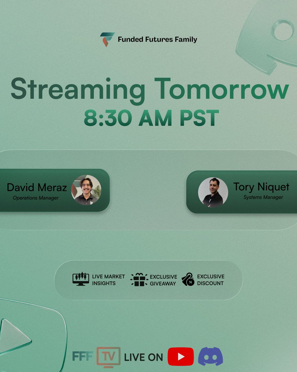 fundedfamily's tweet photo. Starting Monday the FFFTV way. 📈🔥

Join us tomorrow for live market insights, exclusive giveaways, and a community that's ready for another week. https://t.co/Cyj2yp72Rh