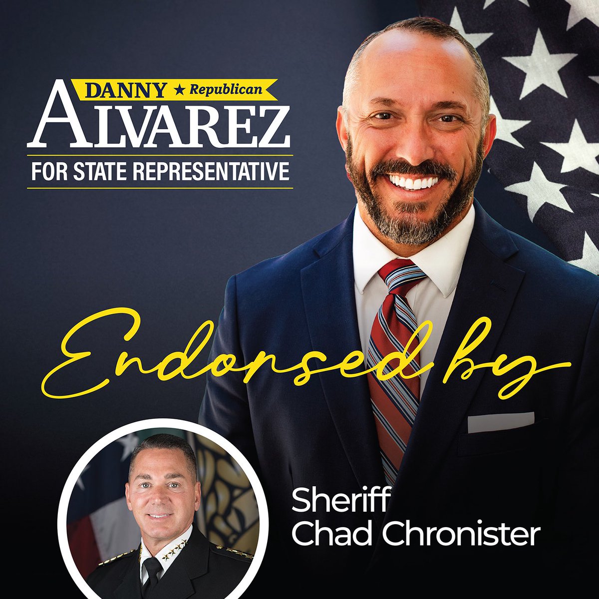 dannyalvarezsr's tweet photo. SHERIFF CHAD CHRONISTER
  "Danny Alvarez never stops fighting for Hillsborough County. He brings people together, gets things done, and always puts public safety and our families first. Whether he's working on legislation or helping solve local challenges, Danny is the kind of leader who understands that strong communities are built through teamwork and service."