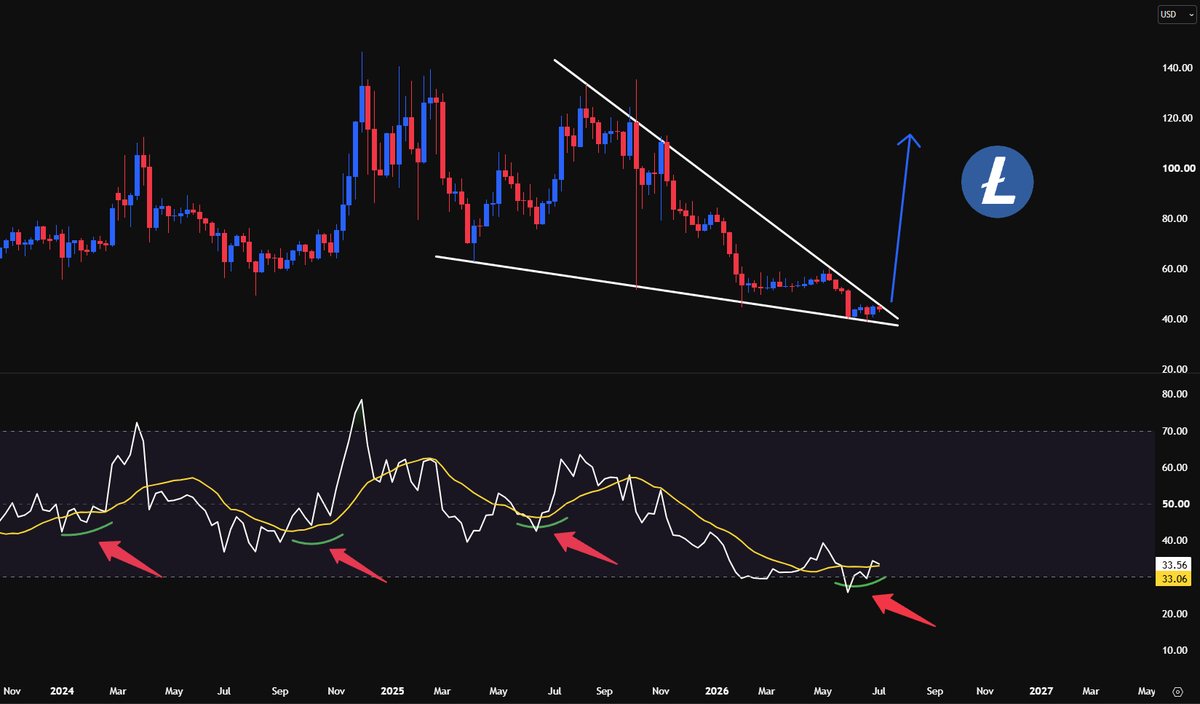 Minimilian84's tweet photo. The next $LTC leg up will be GLORIOUS. ๐
Look at the turning points of the RSI in the past. https://t.co/5pBeL7ZteG