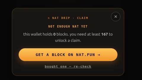 AmooOnChain's tweet photo. @natdotfun This wallet holds 0 blocks, you need at least 167, how can I get a block on https://t.co/EL2jejPSBa ? @ https://t.co/dLHc6gvoR8