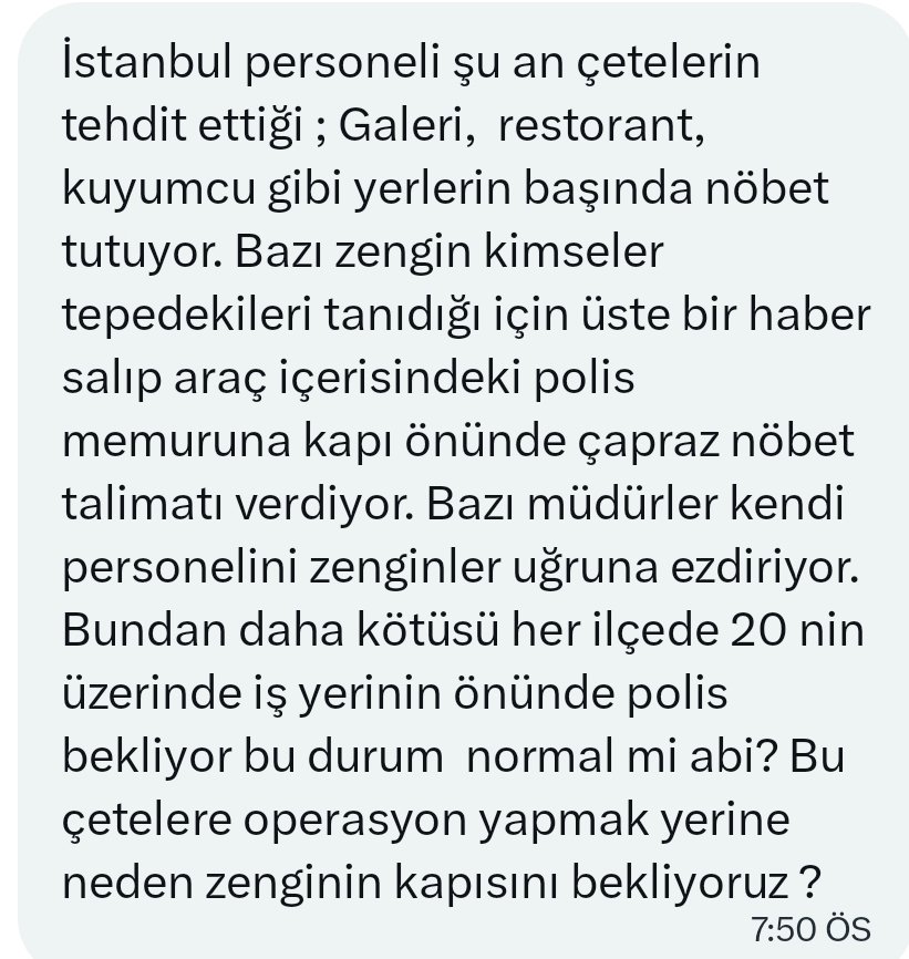 bombacimlym5's tweet photo. SİZDEN GELENLER...

YER-İSTANBUL @istanbul_EGM 

Devleti sermayenin ve zenginlerin özel koruması, şerefli Türk polisini de kodamanların bedava fedaisi haline getiren bu çürümüş düzene lanet olsun! 

Suç örgütlerine operasyon yapmaya gözü kesmeyen acizler, koltuklarını korumak için memuru zenginin kapısına maraba yapmış resmen.... 

Yüreginiz yoksa istifa edin, defolup gidin!