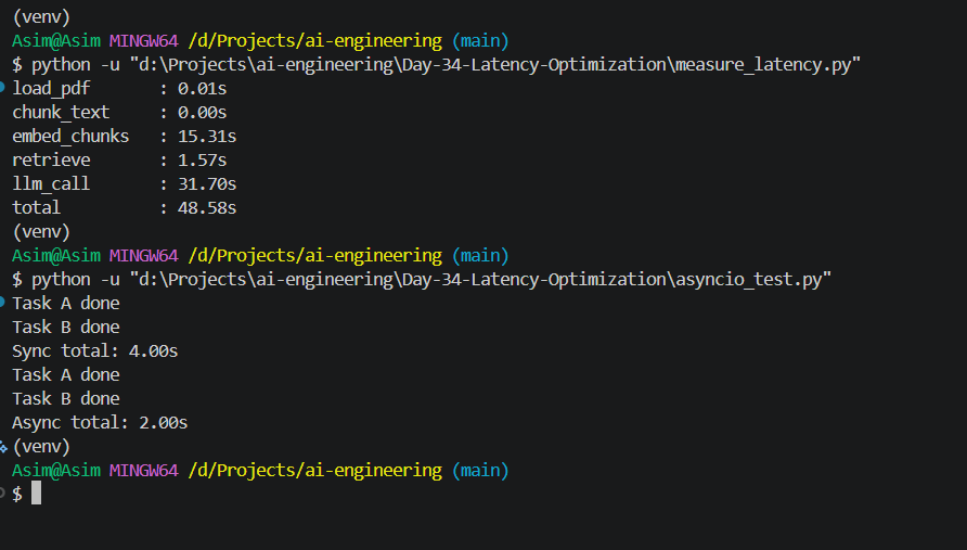 Asimmmm06's tweet photo. #LSPPDay42
Today I learned latency optimization:
-Understand latency sources
-Implement streaming
-Learn about async Python: asyncio, async/await
@lftechnology
#60DaysOfLearning2026 #LearningWithLeapfrog https://t.co/2mkChOKL0n