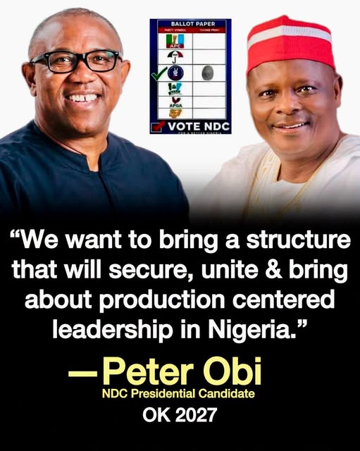 AndrewOkere's tweet photo. "We want to bring a structure that will secure, unite &amp; bring about production centered leadership in Nigeria."

—Peter Obi, NDC Presidential Candidate.

OK 2027 https://t.co/Q8ViQErqPR