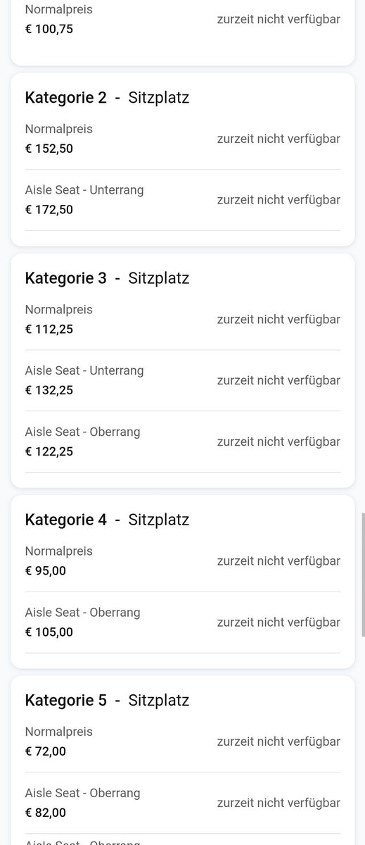 Maecks6's tweet photo. @Huchmampf1 Das sind die normalen Preise, nur sind eben keine Tickets mehr verfügbar. Man kann natürlich über Fansale welche von anderen kaufen, dann kostet es eben auch 300€ je Karte. Man sollte dann schon so fair sein und sagen das es keine Tickets mehr offiziell gibt. https://t.co/W0itmH78Uw