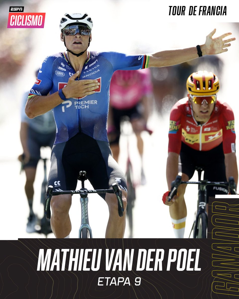 ESPNCiclismo's tweet photo. Nunca lo den por muerto a Van der Poel. 😎✊

El neerlandés se lleva la victoria en un gran cierre de etapa 9 del #TDF2026. 🇳🇱 https://t.co/wXHThy5Wup