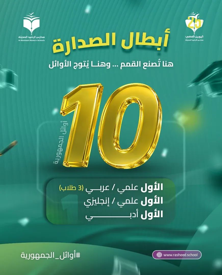 Arrasheeduni's tweet photo. 🎓 تتقدم جامعة الرشيد الذكية بأصدق التهاني إلى أوائل الجمهورية من طلبة @rasheed_schools وإلى جميع خريجيها، بمناسبة هذا الإنجاز المشرف.
هذا التفوق ليس مجرد مراكز ونتائج، بل ثمرة رؤية تعليمية تصنع التميز وتبني قادة المستقبل.

🏆 مبارك لأبطال الرشيد... https://t.co/crmM75G6a5