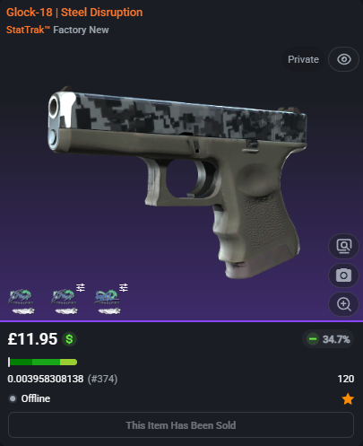 adsyyycs2's tweet photo. 🚨SKIN FLIP OF THE WEEK!🚨
0.003 ST™ Glock-18 | Steel Disruption
✅FLIPPED✅
➡️Bought for: £11.95
➡️Sold for: £19.68
After fees, that's a total profit of £7.34 (61.39%)🤑💵
Surely this one deserves a 🩷?
#csfloat #cs2 #csgo #counterstrike #skins #trading #flipped #profit #roadto5k