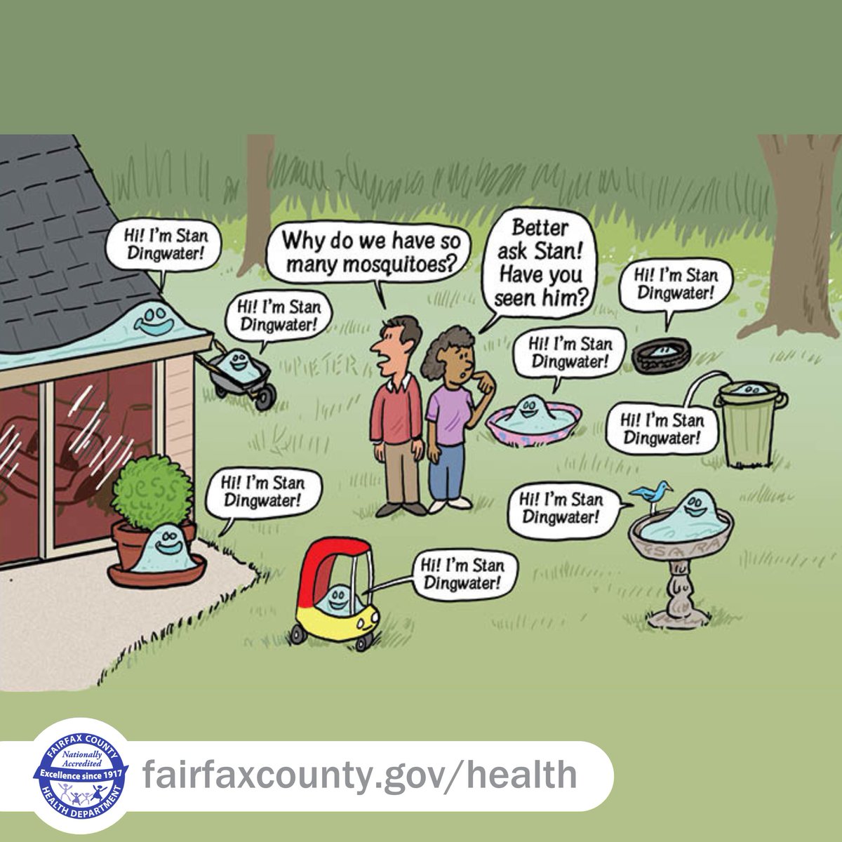 fairfaxhealth's tweet photo. It’s been rainy. Have you checked your backyard for standing water? The biting culprit is sometimes closer than you think. #FightTheBite by dumping excess water, eliminating mosquito breeding sources.  
https://t.co/YcAfzofGFf https://t.co/MNjOAeA8OF
