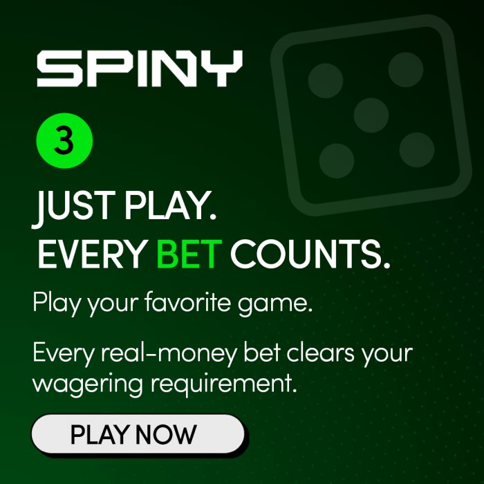 spiny_gg's tweet photo. 3️⃣ Just play, every bet counts.

Play your favorite game. Every real-money bet chips away at your 40x wagering. No hoops.

→ https://t.co/ndqcgjNlRr https://t.co/TX2q7xfiDz