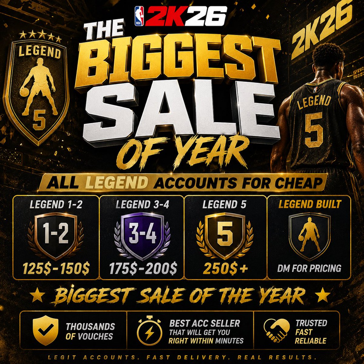 Drizz2kServices's tweet photo. THE BIGGEST SALE OF THE YEAR STARTS NOW.

If you’ve been waiting to grab a Legend account, this is your chance.

Legend 1-2: $125-$150
Legend 3-4: $175-$200
Legend 5: $250+

Thousands of vouches. Fast delivery. Limited stock.

Repost this so your friends don’t miss these prices, then DM me with your console and I’ll show you what’s available. Once these accounts are gone, they’re gone. 

#NBA2K26 #2KCommunity #2KMarket #2KAccounts #2K26 #2KMyPark
#NBA2K26 #2KCommunity #2KAccounts #2KMarket #LegendAccount #2KForSale #NBA2K #2KMyPark #RepGrind #2K26Accounts #Selling2kAccounts #Selling2kAccs
#NBA2K26 #2K26 #NBA2K #2KCommunity #ProAmSummit #2KEvents #2KMarket #2KAccounts #2KForSale #2KPlug #2KGrind #RepGrinding #NBA2K26Rep #2KMyPark #2KProAm #BasketballGods #XboxSeriesX #PS5 #2KServices