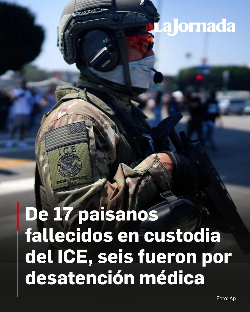 lajornadaonline's tweet photo. ⭕️ 🇺🇸 José Guadalupe Ramos Solano, mexicano de 52 años, detenido el 23 de febrero pasado por el Servicio de Control de Inmigración y Aduanas (ICE), murió el 25 de marzo en el centro de detención migratoria de Adelanto, California, después de que durante casi un mes el personal médico registrara que tenía niveles de glucosa de hasta 600 miligramos por decilitro –cifra propia de una crisis hiperglucémica– sin que fuera trasladado a un hospital.

Su caso es una de 17 muertes de mexicanos ocurridas del 20 de enero de 2025 a la fecha bajo custodia del ICE o durante operativos migratorios de autoridades estadunidenses.

Lee más aquí 👇 https://t.co/xe0nWTqrrW
