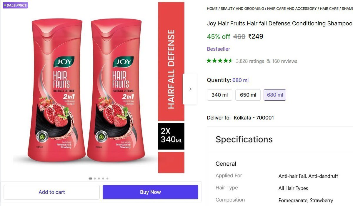 dealifyOfficial's tweet photo. Joy Hair Fruits Hair fall Defense Conditioning Shampoo (680 ml) @ ₹249

👉https://t.co/gRbrM7hlGJ https://t.co/509b5sLNfO