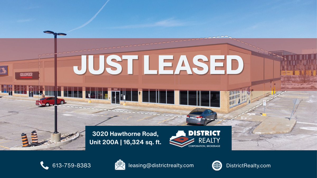 DistrictRealty_'s tweet photo. ๐ JUST LEASED
๐3020 Hawthorne Rd., Unit 200A
โ
16,324 SF of premium showroom & light industrial space
Congratulations to the landlord and tenant on another successful transaction.
๐ 613-759-8383
#DistrictRealty #JustLeased #OttawaCRE #IndustrialLeasing https://t.co/67THmWjdAa