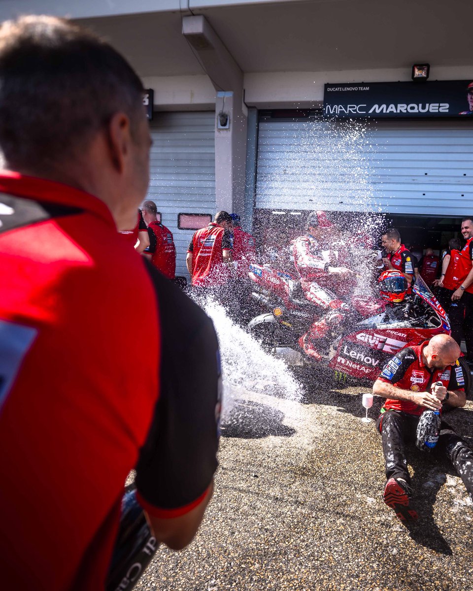 ducaticorse's tweet photo. Celebration mood ON! 
#GermanGP 🇩🇪🏆

🍾@contadicastaldi 
#ForzaDucati #DucatiLenovoTeam https://t.co/0Aa4hFhKh1