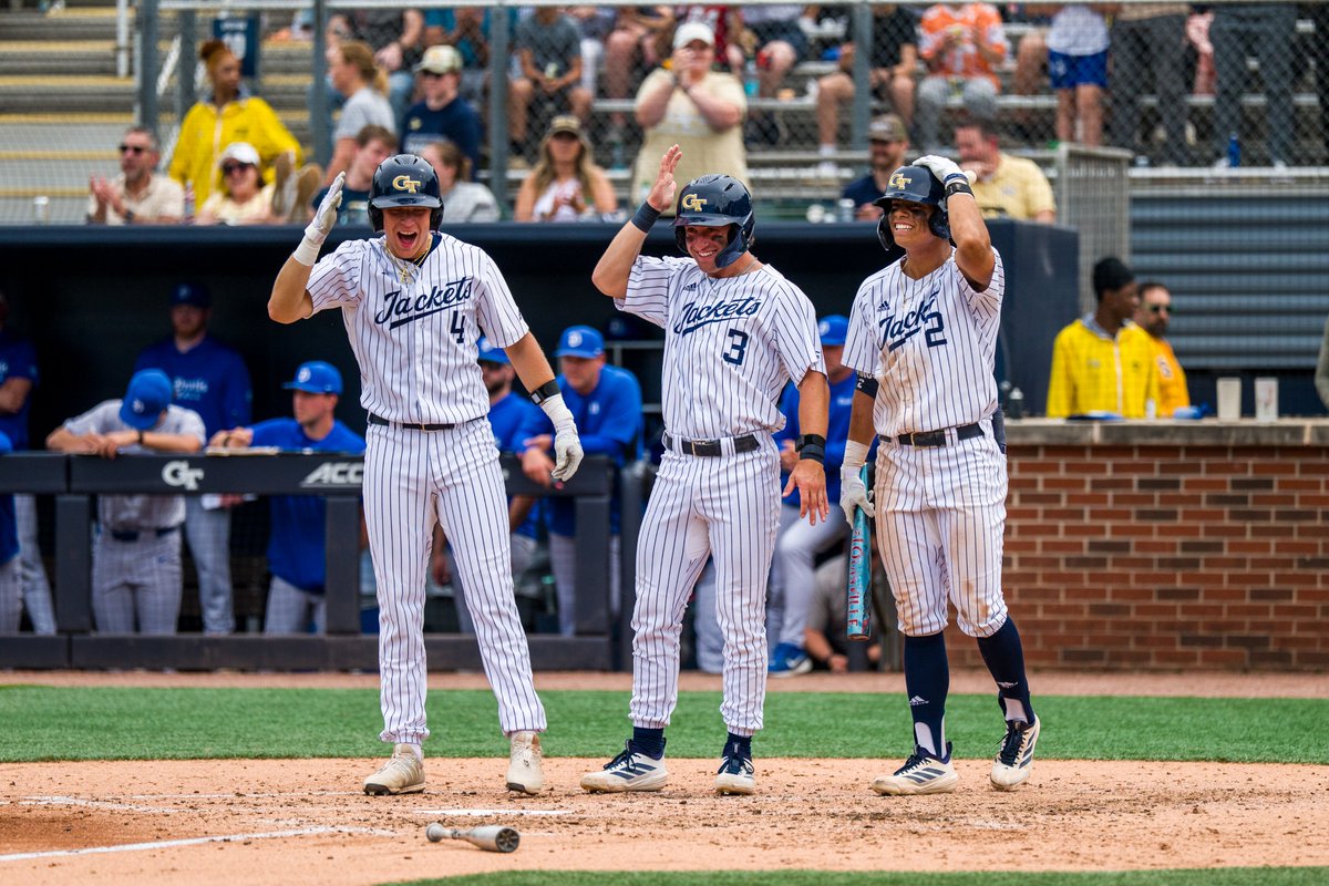 GTBaseball's tweet photo. That's a program record 🖐️ draft picks in the first 5 rounds of the @MLBDraft 

GT's 5 selections in the Top 150 is tied for the most in the nation and leads @ACCBaseball 😤

#StingEm🐝 https://t.co/7uiuw2ovJW