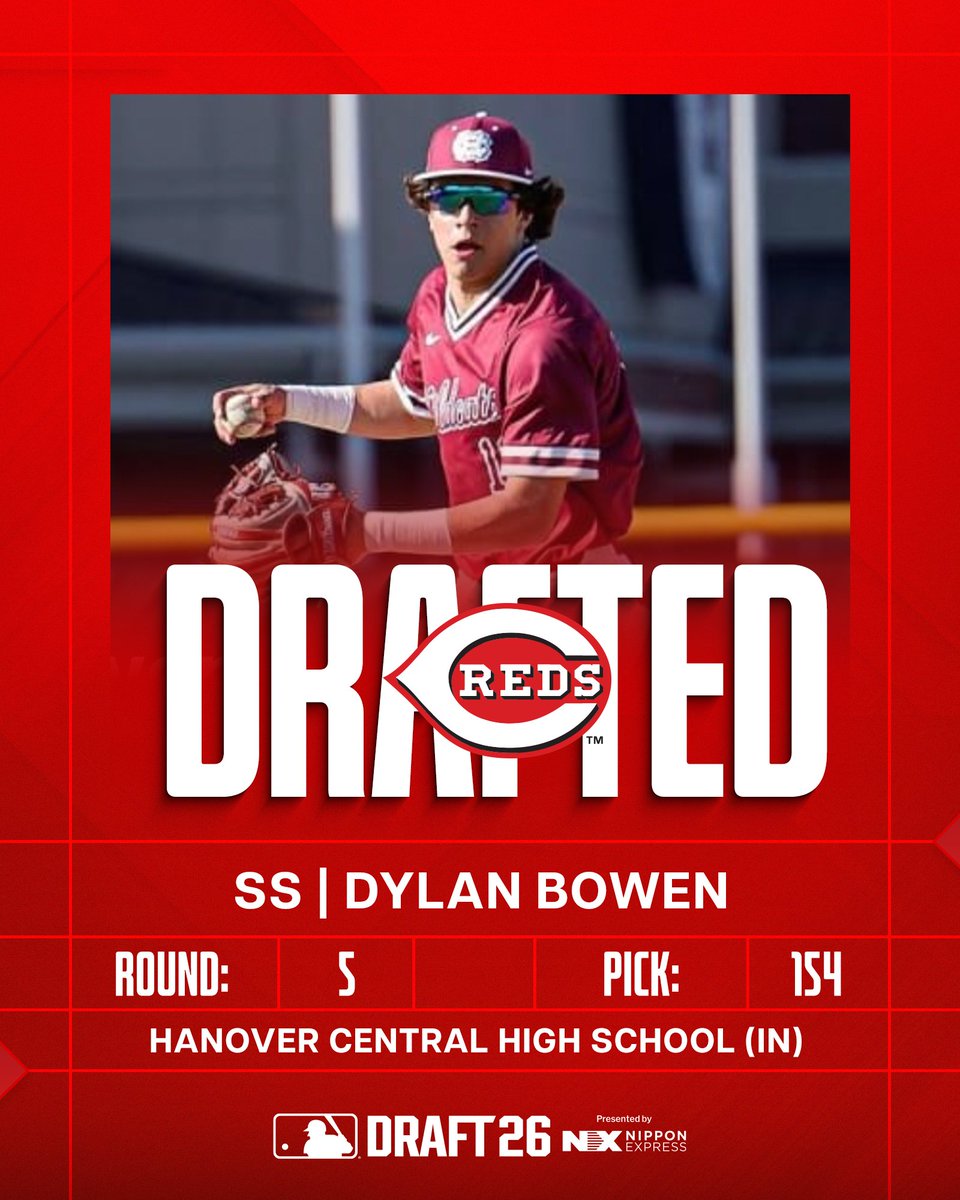 RedsOnTheRise's tweet photo. With the 154th pick in the 2026 MLB Draft, the Cincinnati Reds select SS Dylan Bowen. https://t.co/xEbFEHh71v