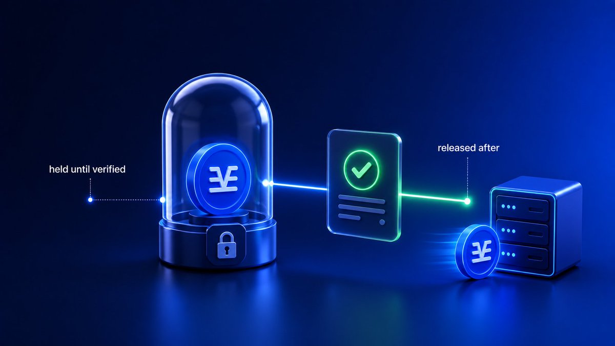 Enclyra_Labs's tweet photo. Your payment doesn't move the moment you send a prompt. 

It sits held until the verification comes back clean, and only then does it release to whoever ran the call, so a bad result never gets paid for by accident. https://t.co/XSYGQjP6VA