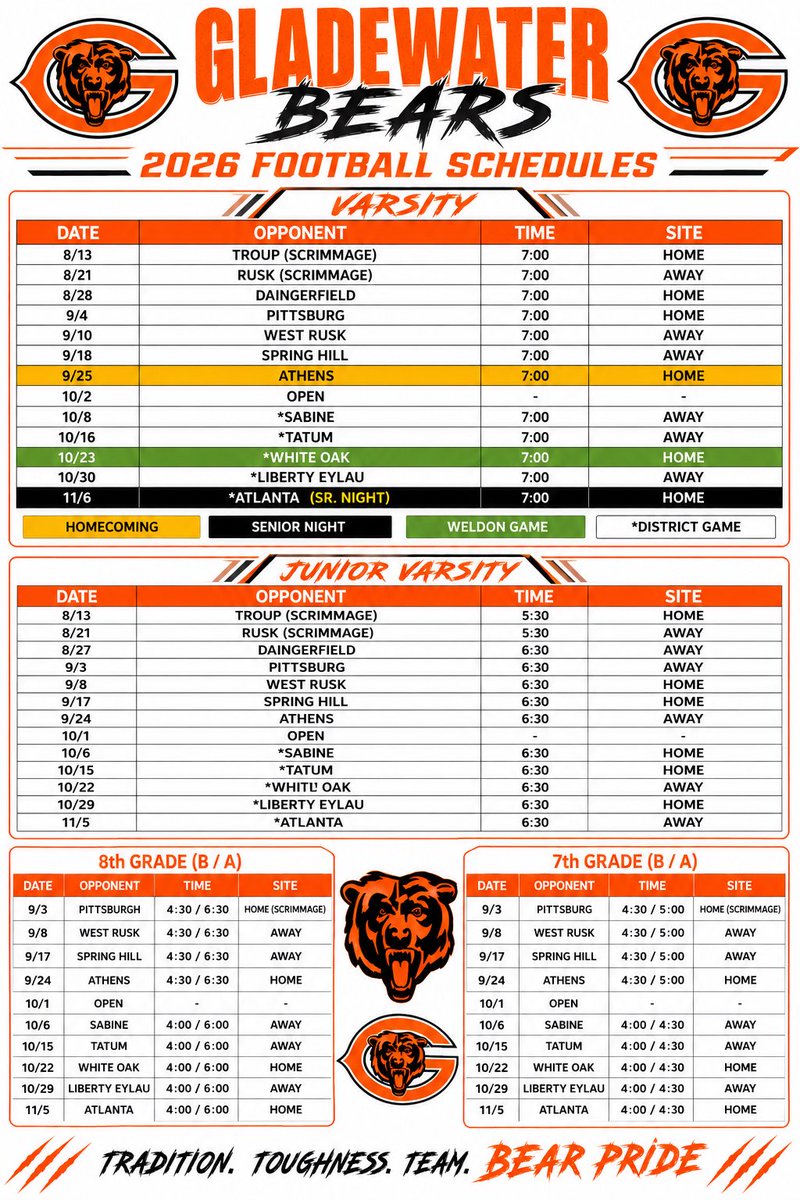 Coachlew5's tweet photo. Updated Bear Football Schedule‼️
#WECAN🐻
#MakeEmBelieve
#PackTheJack https://t.co/fM15CwQe5B