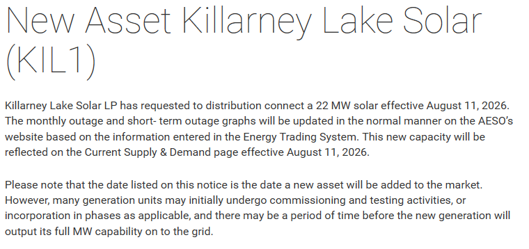 ReliableAB's tweet photo. New solar capacity is scheduled to added on August 11. 

The Wind and solar project map has been updated to include this project.
https://t.co/RJ2qgMvBsH https://t.co/nwLyJTOROj