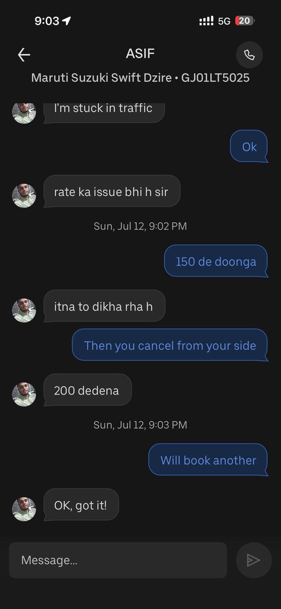 pankajjhakcs's tweet photo. @Uber_Support @Uber_India Hello, I booked cab GJ01LT5025 in Ahmedabad and waited longer than the ETA. When I called the driver, he demanded extra money to drop me at my destination. This is completely unacceptable. Please explain this and take strict action. https://t.co/HM3ITOLqQO