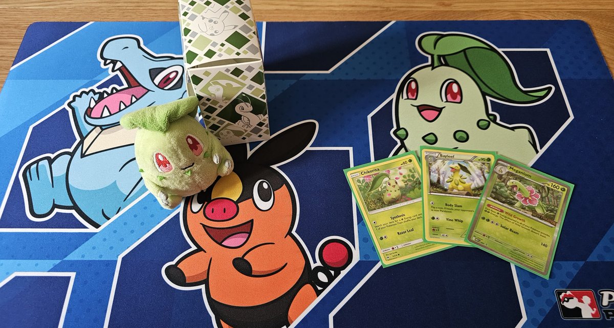 mean_goat's tweet photo. Defended my GLC champion title at locals with my grass deck and won a very fitting playmat 💚
#playpokemon #gymleaderchallenge #chikorita https://t.co/fx7oxBGOE2