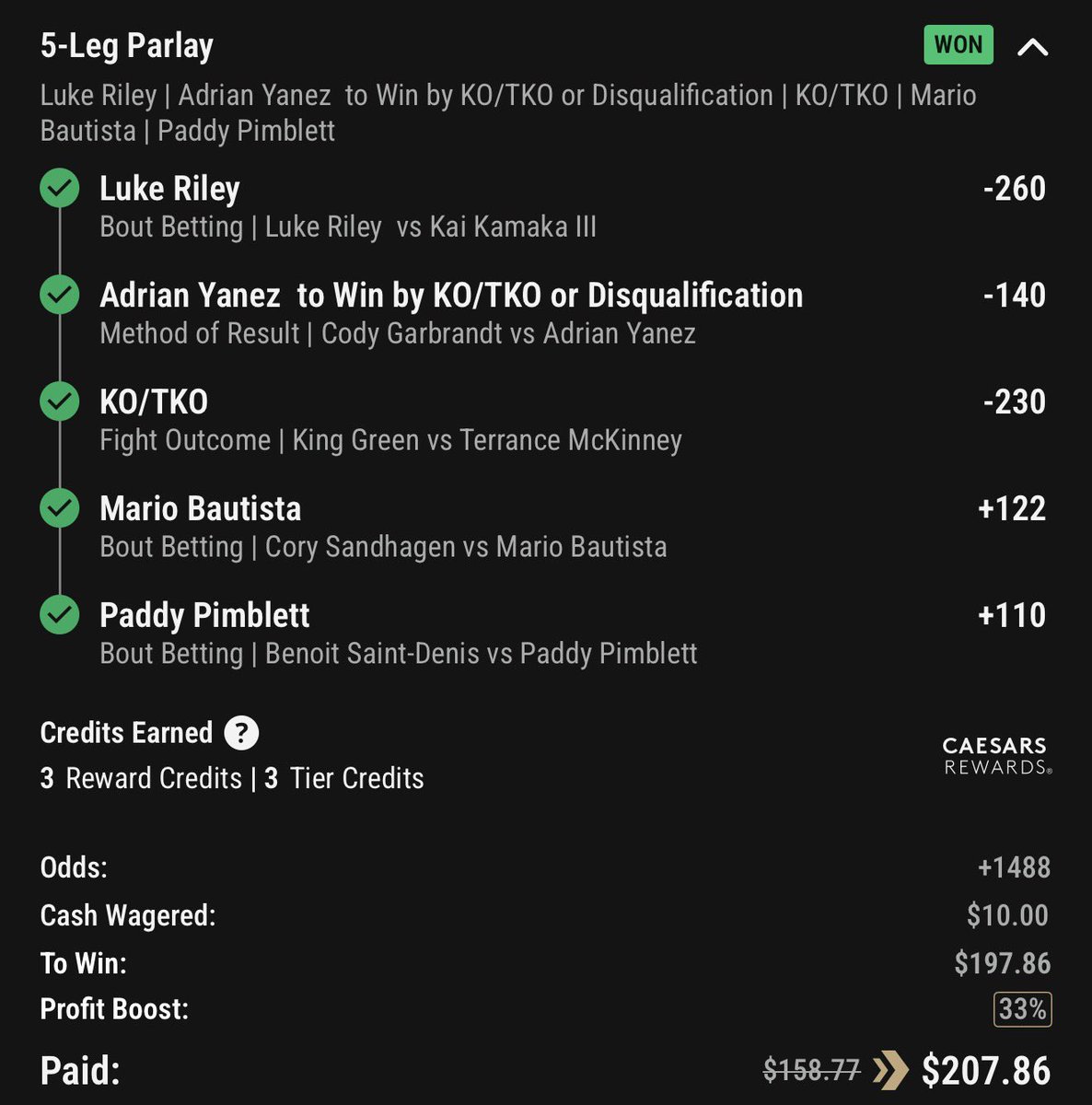 eddydidsum's tweet photo. had a great night. hit most of these as ml’s and prop bets too, even rounds. but this parlay was 🍀 all across https://t.co/qOYis5MgDe