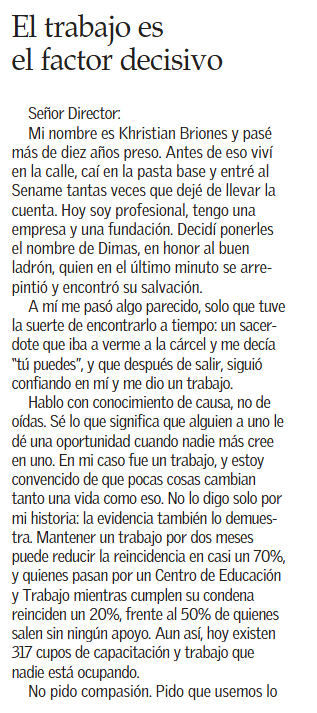 ElverdaderoNano's tweet photo. 📍Tremenda carta!  

Trabajo factor decisivo...  hay oportunidades hay que generar + para tener miles de historias así.  

Crucial el crecimiento económico.

Lo dice una persona q estuvo presa + 10 años. paso por sename..... ufff 

Historias que inspiran
lea https://t.co/hDQQuf88H0