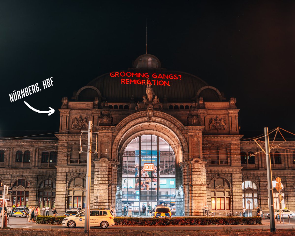 lederhosenrev's tweet photo. ➡️ Nach dem „Rape Gang Inquiry Report“ aus Großbritannien werden ähnliche Phänomene in Deutschland bekannt.
Besonders der Nürnberg Hbf ist ein Hotspot für „Grooming-Gangs“. Unzählige Fälle werden aufgedeckt.
Jüngst wurden zwei pakistanische Männer verhaftet, die junge Mädchen drogenabhängig gemacht, vergewaltigt und in die Prostitution gezwungen haben.

📣 Wir fordern Remigration für sichere Bahnhöfe und Innenstädte!
🇩🇪 Es ist unser Land und das Land unserer Töchter.
Holen wir es zurück!