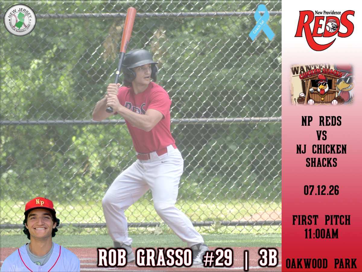 NewProvReds's tweet photo. The Reds (5-1) will be at Oakwood for a DH against the NJ Chicken Shack (0-4). The Reds have won 5 in a row and look to continue that run this weekend! #RedsBaseball ⚾️ https://t.co/sE2YSt0SJW