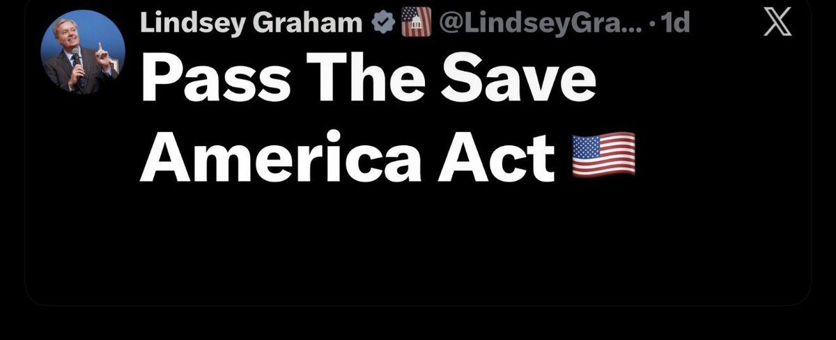 MAGAOutpost's tweet photo. Lindsey Graham wanted it passed so Pass the Save America Act 
@LeaderJohnThune https://t.co/f9hhbgW9Ro
