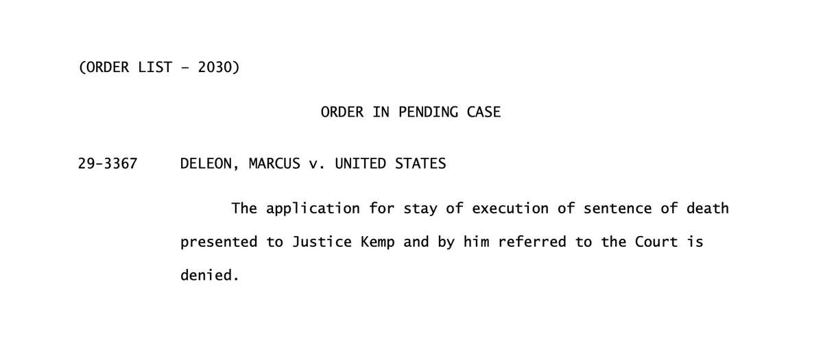 PoliSimCourts's tweet photo. The Supreme Court will not stop the federal government from executing an inmate who argued that the prosecution violated his due process rights by not disclosing that one of the cooperating accomplices had previously been diagnosed with a personality disorder. https://t.co/fD1sdQesE8